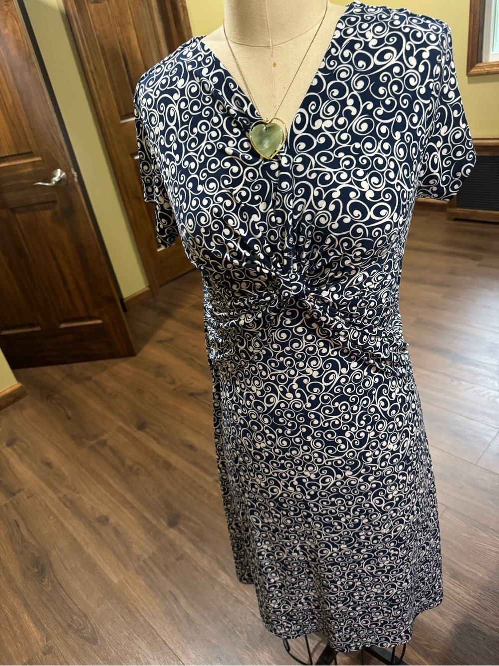 connected apparel Navy & White Twist-Front Midi Dress